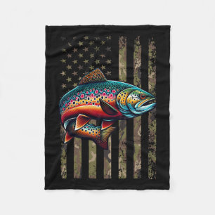 Funny Speckled Brook Trout American Flag Fishing M Fleece Blanket
