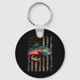 Funny Speckled Brook Trout American Flag Fishing M Key Ring