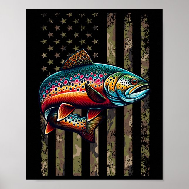 Funny Speckled Brook Trout American Flag Fishing M Poster (Front)