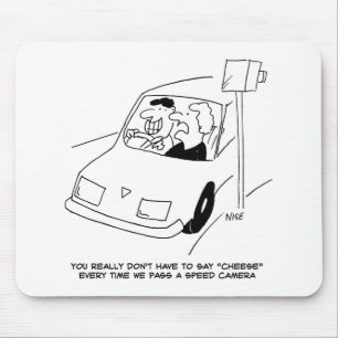 Funny Speed Camera Cartoon Shows Man Driving Mouse Pad