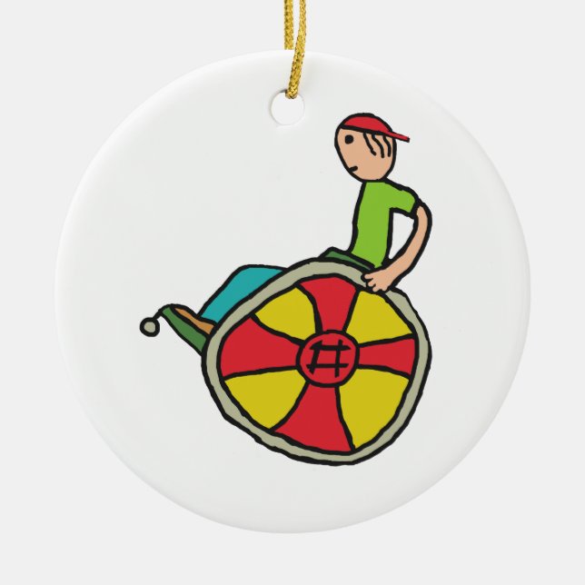 Funny Speedy Wheelchair User Ceramic Ornament (Front)
