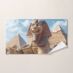 Funny Sphinx Statue Reading Ancient Book in Egypt Hand Towel