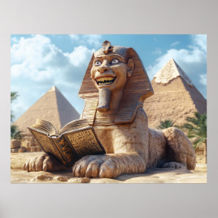 Funny Sphinx Statue Reading Ancient Book in Egypt Poster