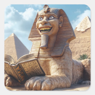 Funny Sphinx Statue Reading Ancient Book in Egypt Square Sticker