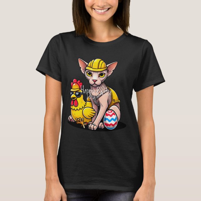 Funny Sphynx Cat Chicken Easter Design T Shirt  (Front)