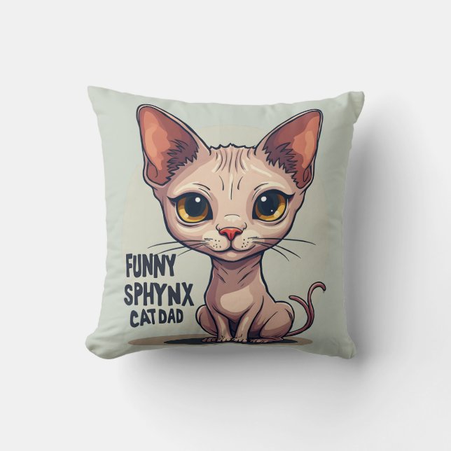 Funny Sphynx Cat Dad Cartoon Art Cushion (Front)