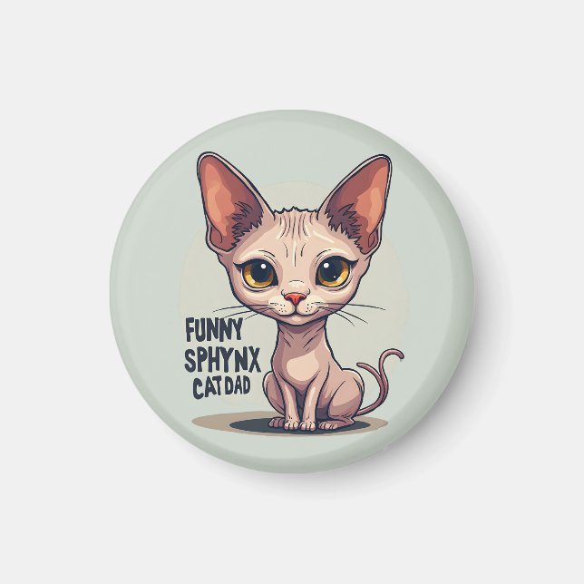 Funny Sphynx Cat Dad Cartoon Art Magnet (Front)
