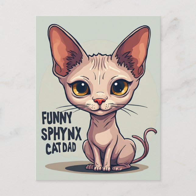 Funny Sphynx Cat Dad Cartoon Art Postcard (Front)