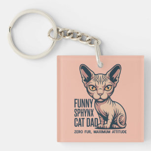 Funny Sphynx Cat Dad Illustration Key Ring