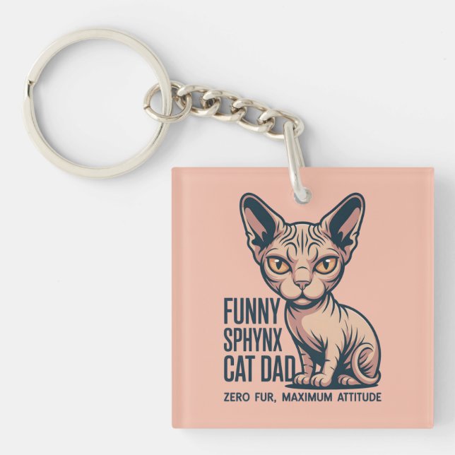 Funny Sphynx Cat Dad Illustration Key Ring (Front)