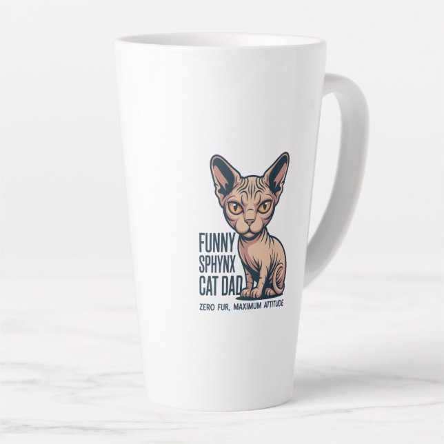 Funny Sphynx Cat Dad Illustration Latte Mug (Right Angle)