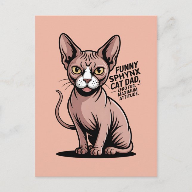 Funny Sphynx Cat Dad Vector Art Postcard (Front)