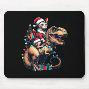 Funny Sphynx Cat Rides Santa T-rex Vintage Christm Mouse Pad