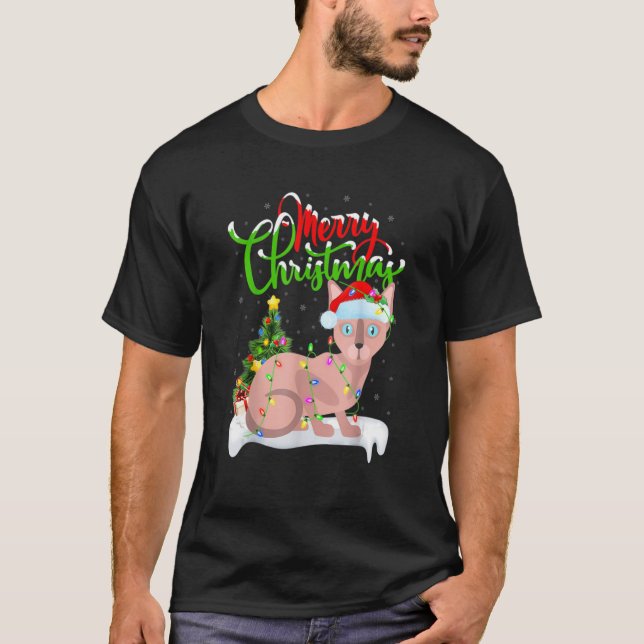 Funny Sphynx Cat  Xmas Lighting Sphynx Cat Christm T-Shirt (Front)
