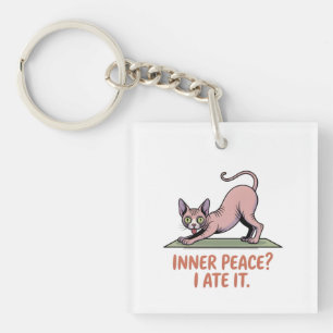 Funny Sphynx Cat Yoga Cartoon Art Key Ring