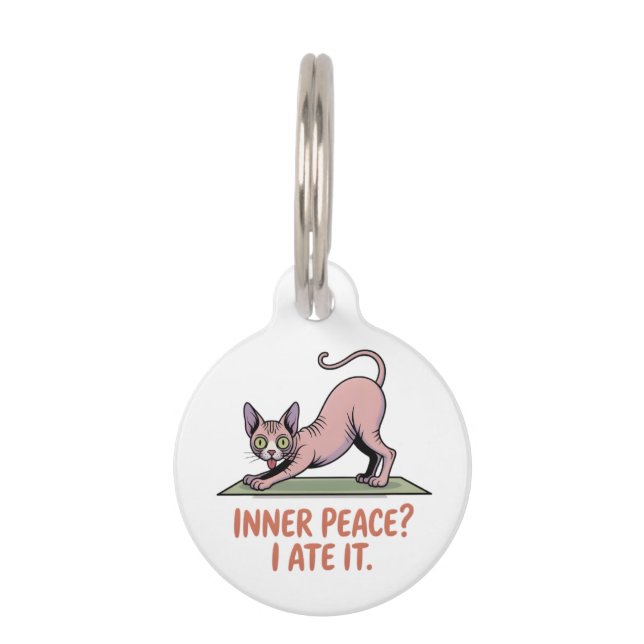 Funny Sphynx Cat Yoga Cartoon Art Pet Tag (Front)