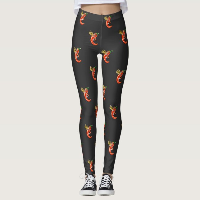 Funny Spicy Chilli On Fire Leggings (Front)