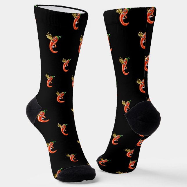 Funny Spicy Chilli On Fire Pattern Socks (Angled)