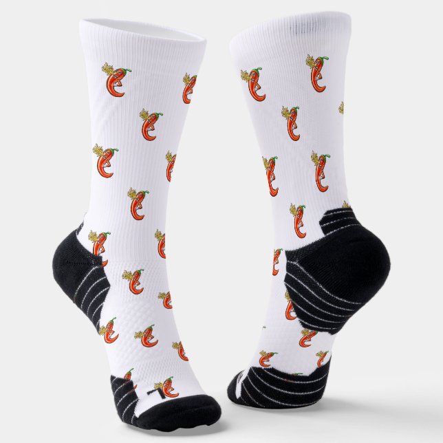 Funny Spicy Chilli On Fire Pattern Socks (Angled)