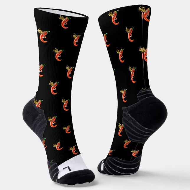 Funny Spicy Chilli On Fire Pattern Socks (Angled)