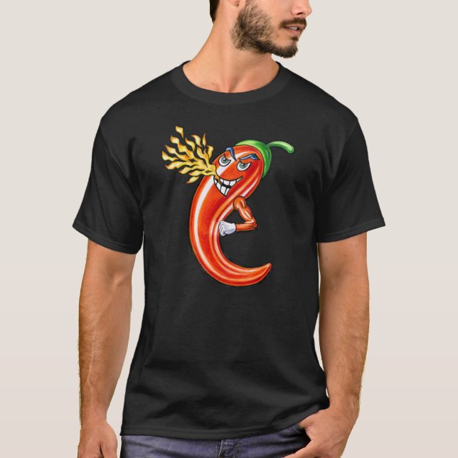Funny Spicy Chilli On Fire T-Shirt (Front)
