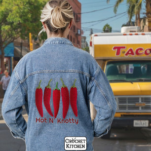 Funny Spicy Red Crochet Jalapeno Kniting Pun Denim Jacket