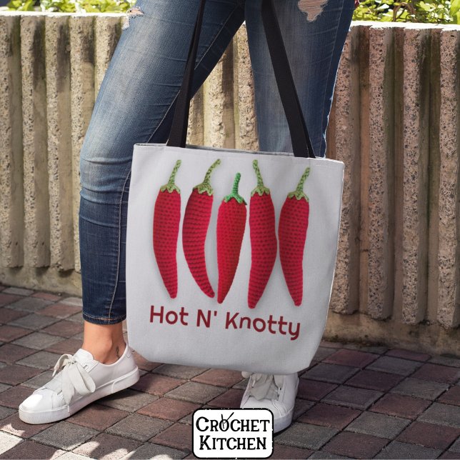 Funny Spicy Red Crochet Jalapeno Kniting Pun Tote Bag (Creator Uploaded)