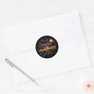 Funny Spider on Halloween Web Classic Round Sticker
