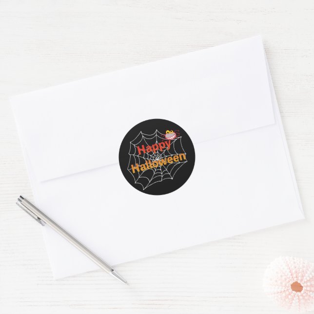 Funny Spider on Halloween Web Classic Round Sticker (Envelope)