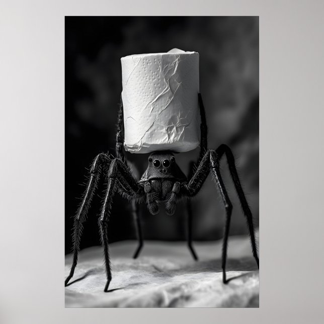 Funny Spider Toilet Paper Roll Bathroom Art Print (Front)