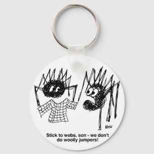 Funny Spiders and Spiders Web Weaving Cartoon Key Ring