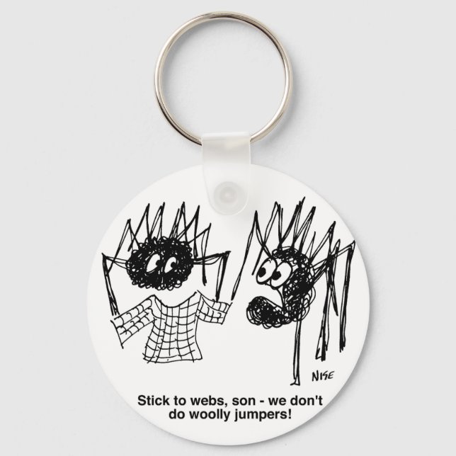 Funny Spiders and Spiders Web Weaving Cartoon Key Ring (Front)