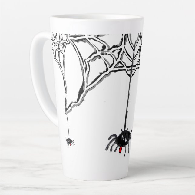 Funny Spiders Cartoon Cust. White Latte Mug (Left Angle)