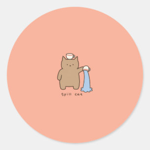 Funny Spill Cat Kawaii Brown Kitty Illustration Classic Round Sticker