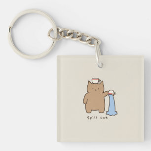 Funny Spill Cat Kawaii Brown Kitty Illustration Key Ring