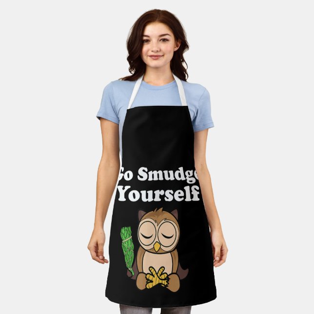 Funny Spiritual Go Smudge Yourself Owl Meditating Apron (Worn)