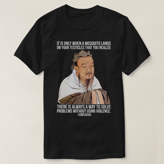 Funny Spiritual Quote - Mosquito on Testicles T-Shirt (Design Front)