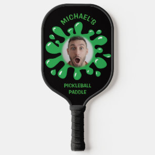Funny Splatter Squish Green Goo Custom Name Photo Pickleball Paddle