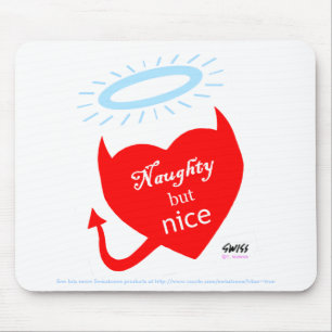 Funny Split Personality Naughty Nice Cartoon Heart Mouse Pad