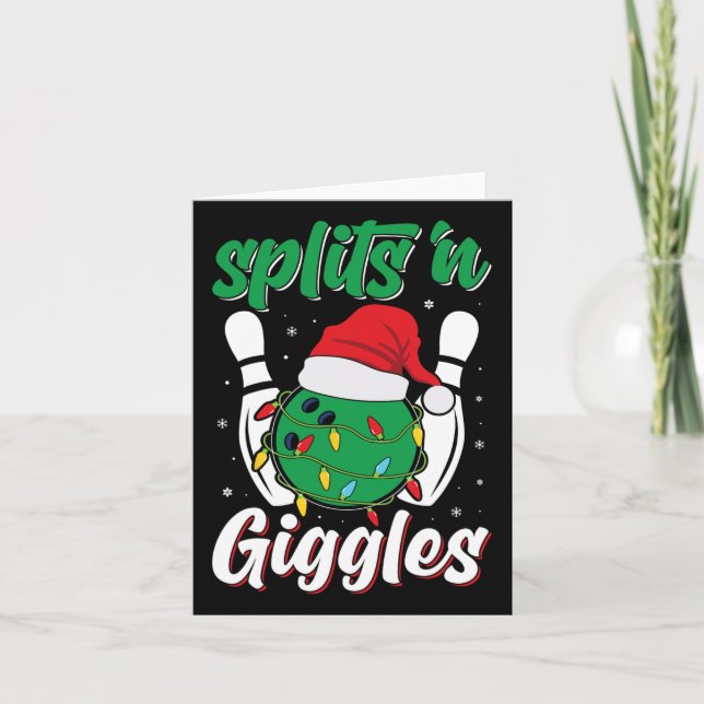 Funny Splits n Giggles Bowling Player Christmas Bo Card (Front)