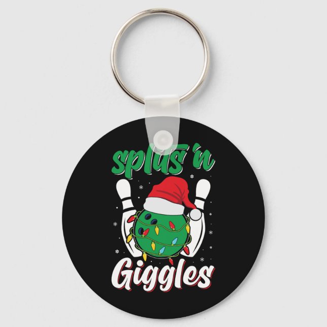 Funny Splits n Giggles Bowling Player Christmas Bo Key Ring (Front)