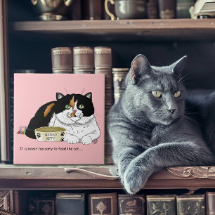 Funny Spoiled Calico Feed Cat Pink Ceramic Tile