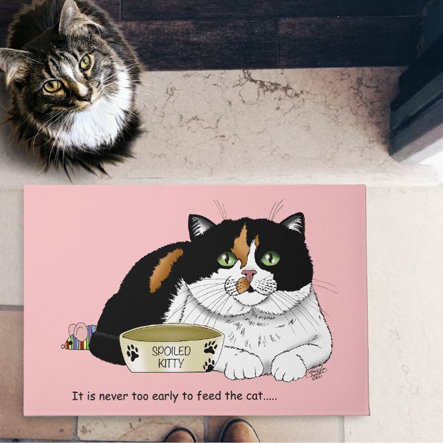 Funny Spoiled Calico Feed Cat Pink Doormat (Creator Uploaded)