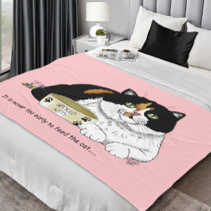 Funny Spoiled Calico Feed Cat Pink Fleece Blanket