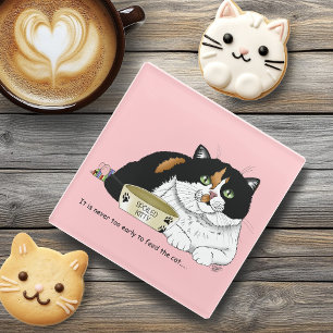 Funny Spoiled Calico Feed Cat Pink Glass Coaster