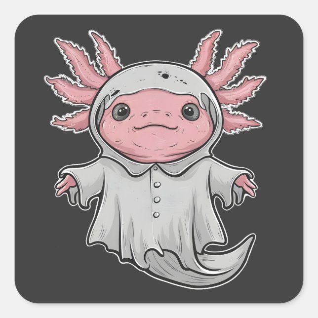 Funny Spooky Axoltol Amphibian Halloween Ghost  Square Sticker (Front)