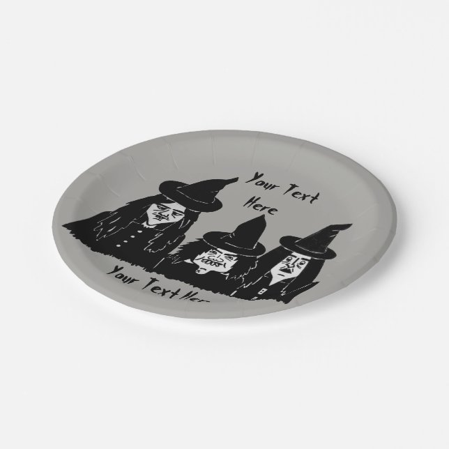 funny spooky black witches scary fun halloween paper plate (Angled)