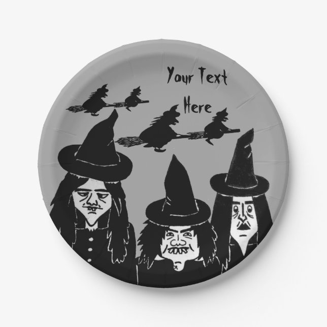 funny spooky black witches scary halloween fun paper plate (Front)