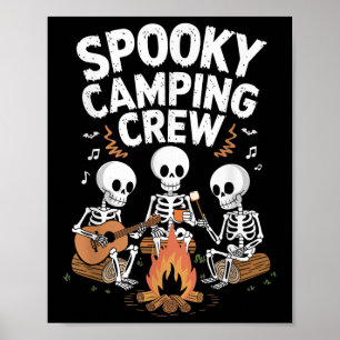 Funny Spooky Camping Crew Halloween Skeleton Campe Poster