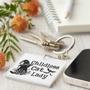 Funny Spooky Cute Halloween Childless Cat Lady  Key Ring